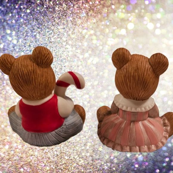 Pair Christmas Teddy Bear Figurines Homco Candy Cane Gift Boy Girl - Picture 4 of 8